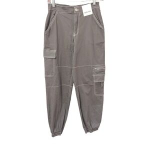 Rachel Paige Cargo Pants Women's Size S‎ Gray Contrast Stitching Pockets